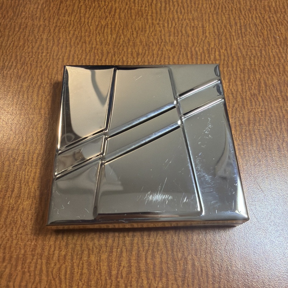 Vintage Shiny Square Silver Chrome Compact Purse Mirror Makeup Case Art Deco